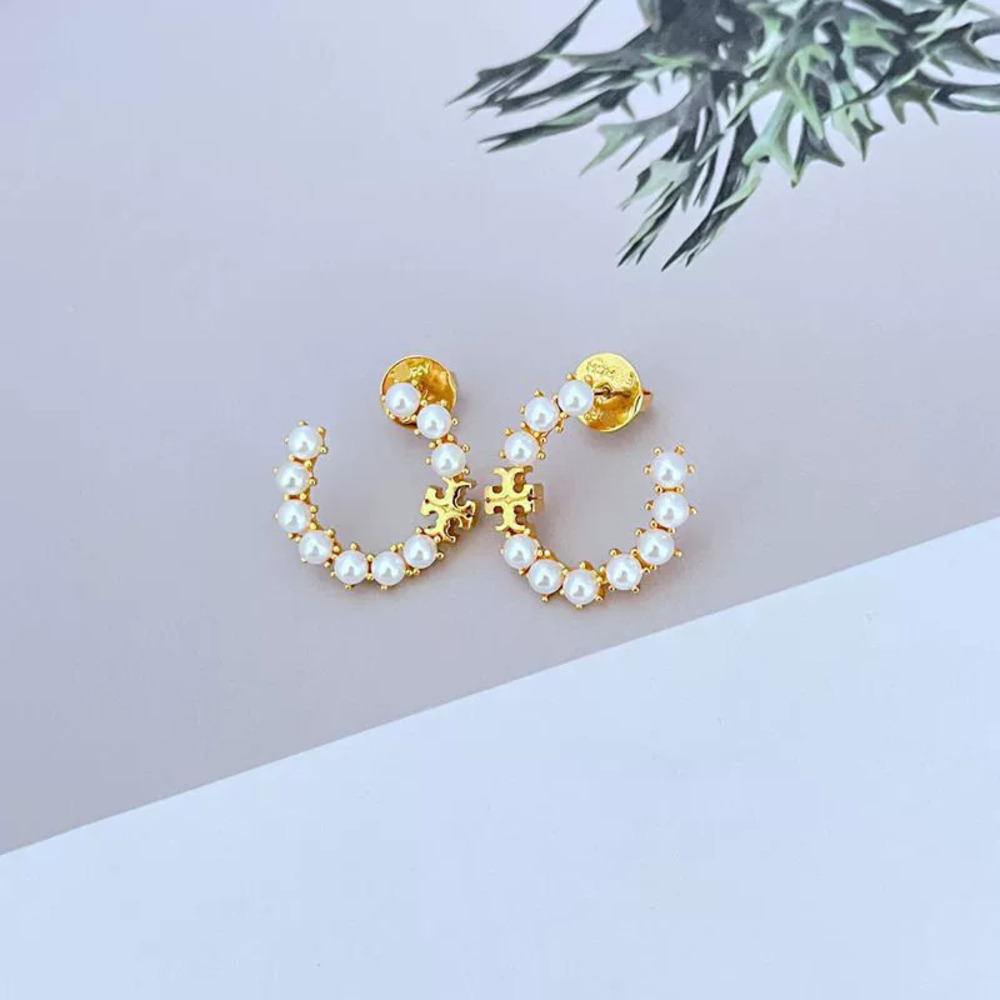 Tory Burch Pearl Inlaid Letter Stud Earrings